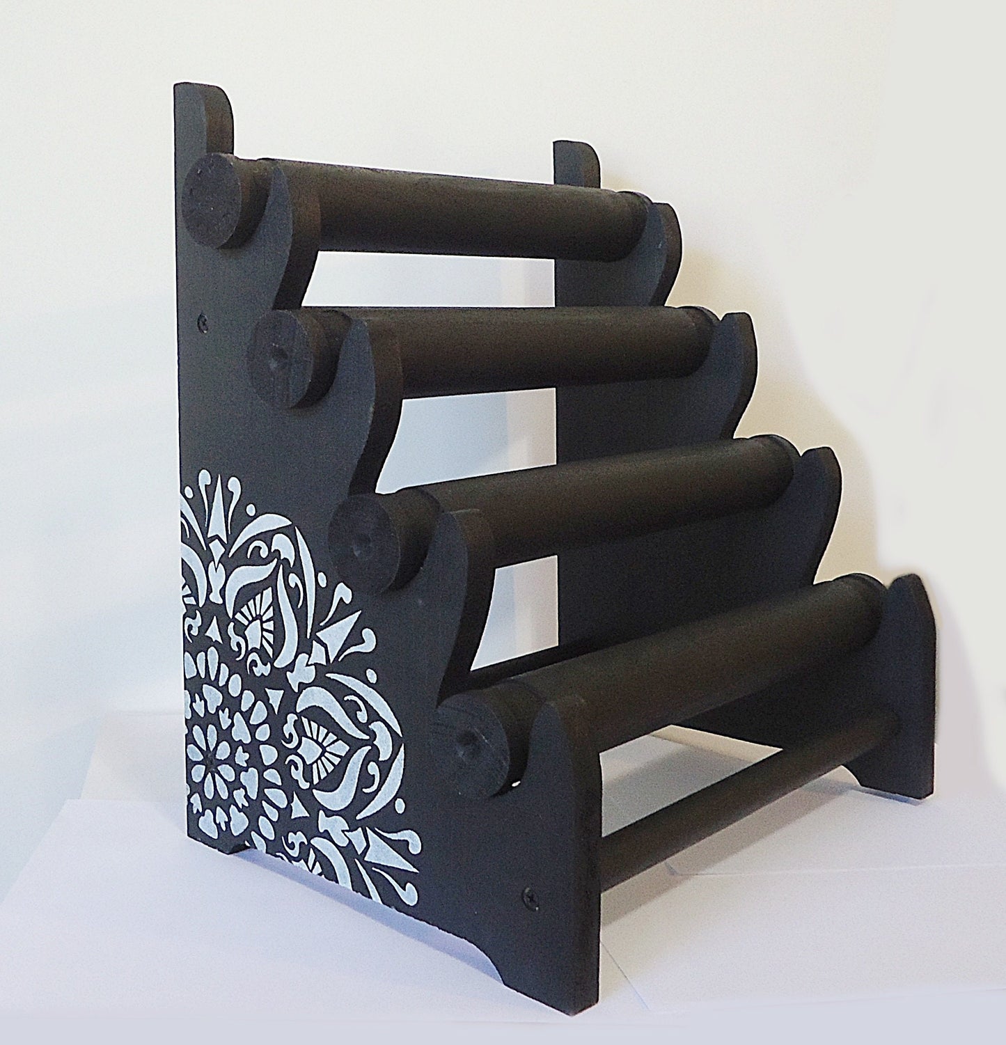 4 Tier Wooden Bracelet Display / Organizer, Natural, Brown, Black, and Weathered Brown, Removable Bars, Plain or Hand-Painted Mandala
