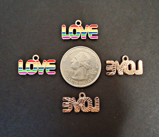 Rainbow L-O-V-E Charms, Enameled, Colorful, Gold, Love, Pride, Set of 10