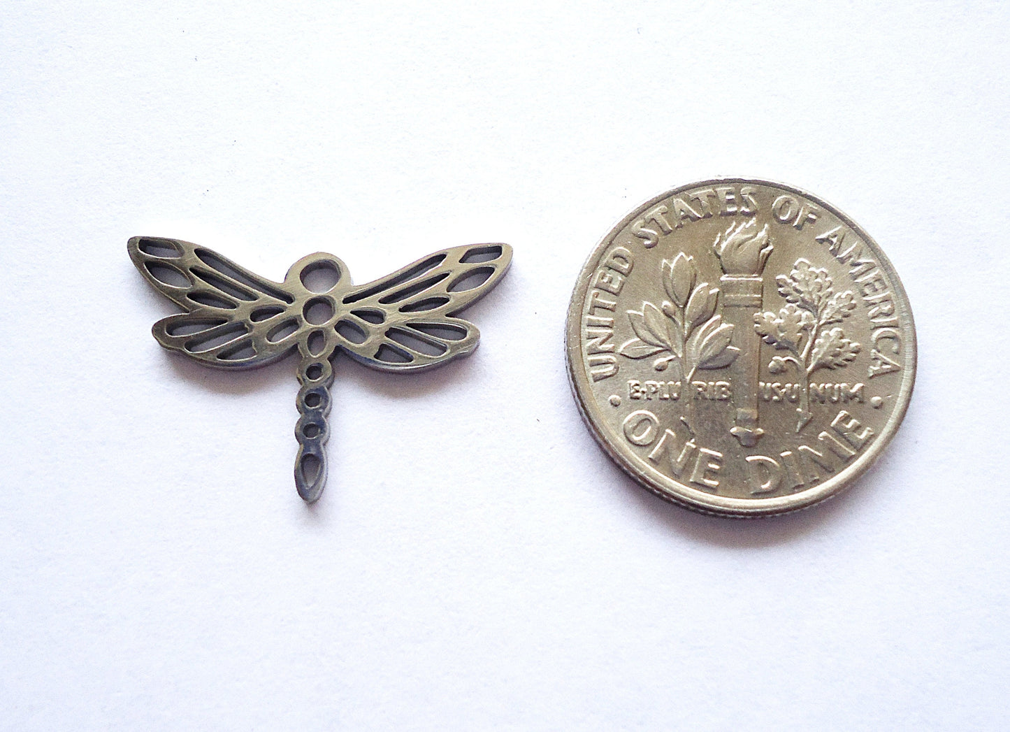 Small Stainless Steel Dragonfly Charms - 13mm Tall x 20mm Wide - Set of 10