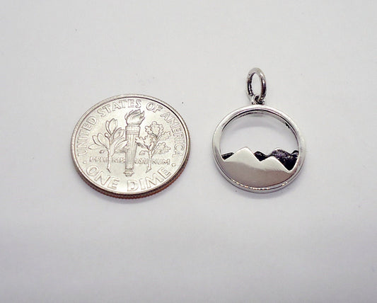 Small Sterling Silver Mountains Pendant Charm, 14mm Wide