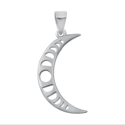 Moon Phases Pendant, Sterling Silver, 24mm Tall with Soldered Bail