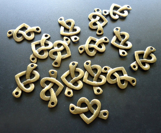 Knotted Heart Links - Antique Bronze - 23mm x14mm