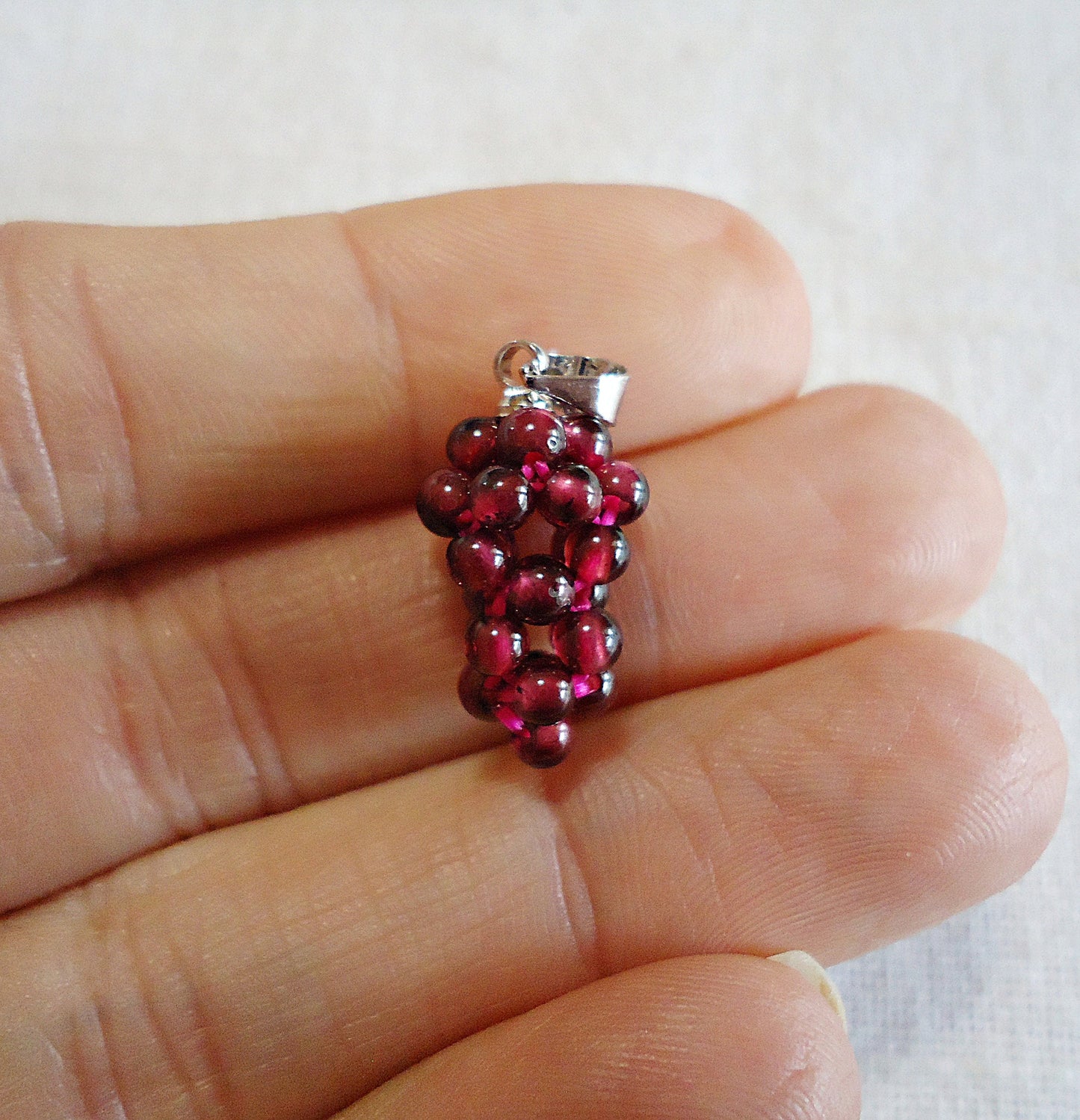 Garnet Cluster, Grape Bunch Pendant, Small Grape Pendant, Garnet Stone, 5/8" Tall