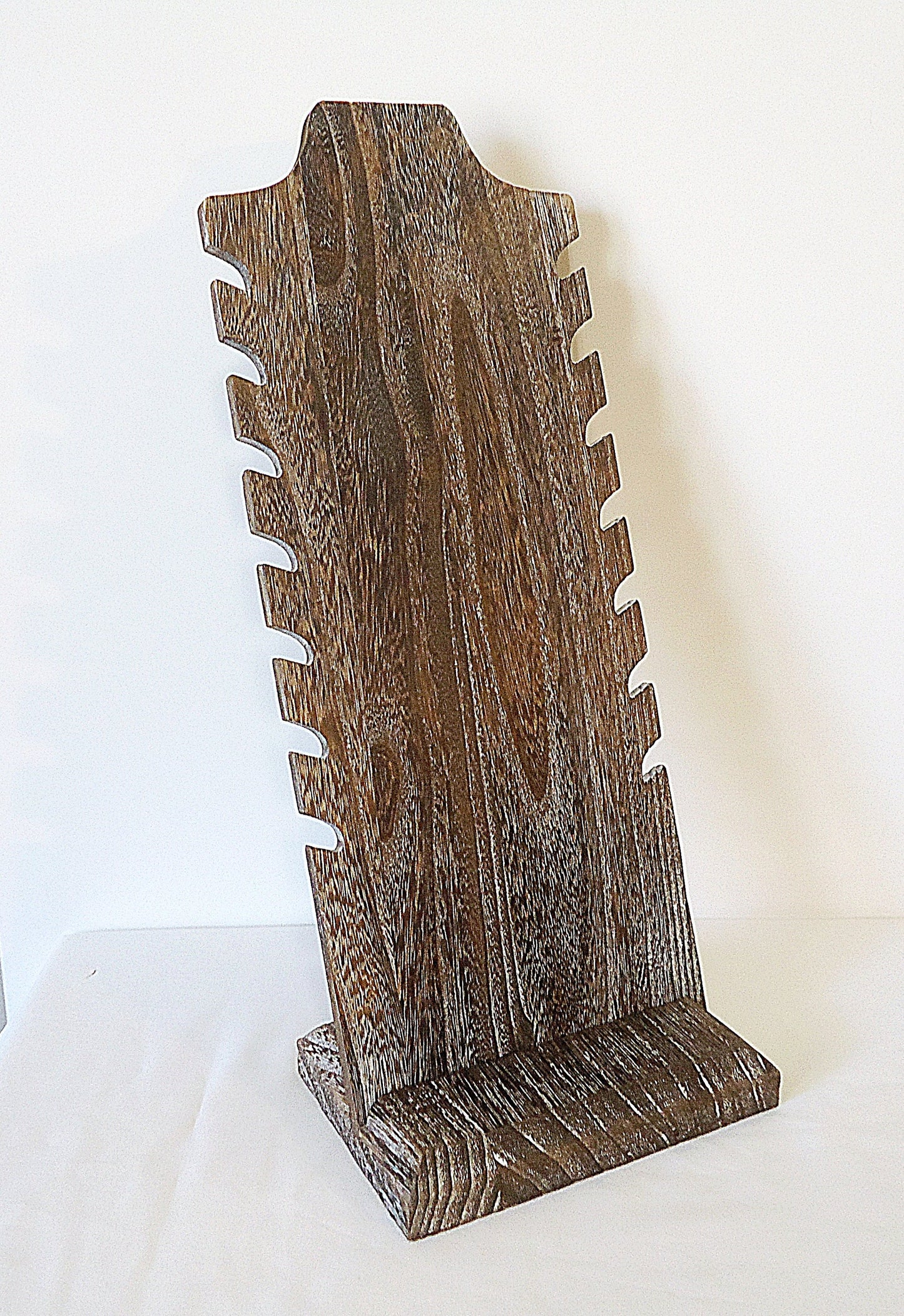 16" Tall Multi-Necklace Wooden Free Standing Display, Natural, Brown, Weathered Brown, White, Antique White, Black, Holds 7 Necklaces