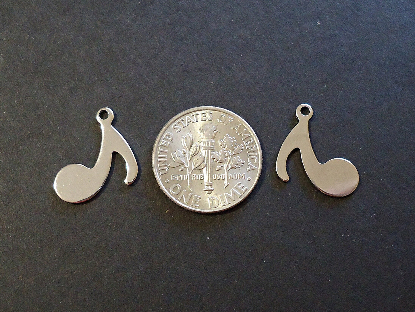 Small Stainless Steel Eighth Note Music Charms, 17mm Tall, Set of 10