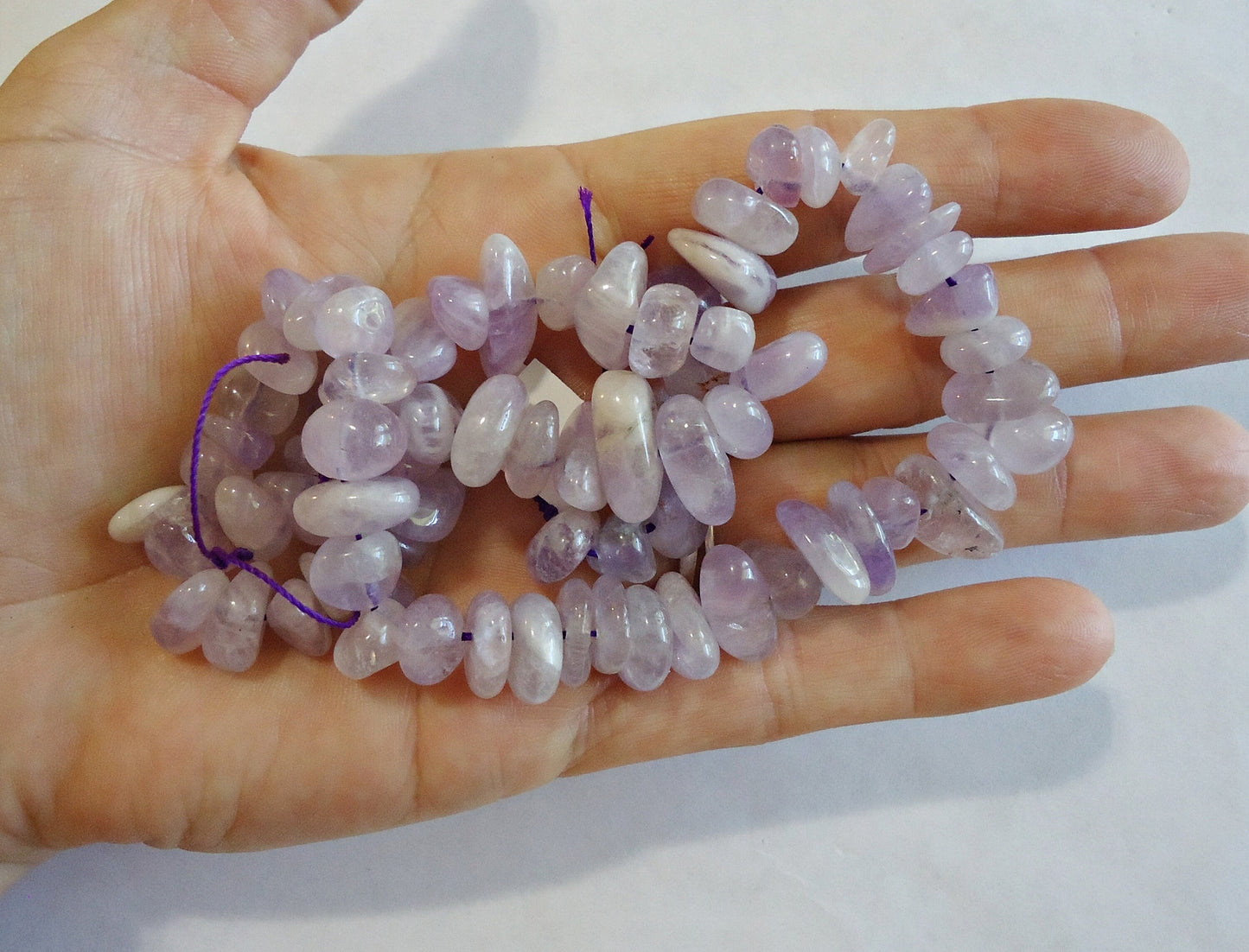 Amethyst Pebbles 10-15mm, Tumbled, Smooth, Center Drilled, 16" Strand, Light Purple