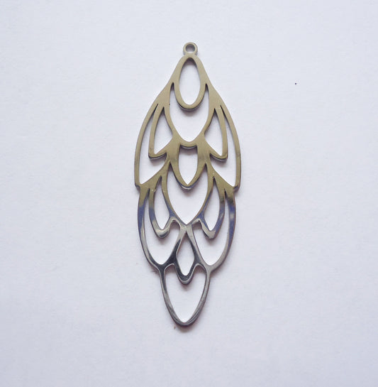Tiered Filigree Leaf Pendant, Stainless Steel, 2"Tall x 3/4"Wide, Leaf Shape