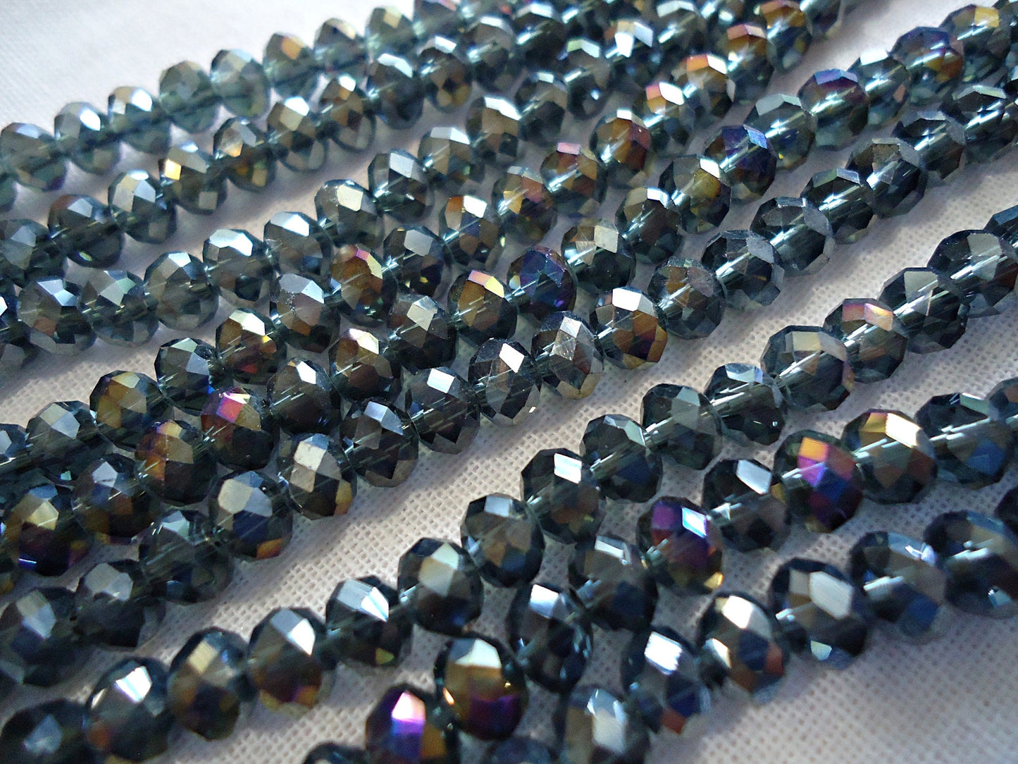 Dark Gray / Black Glass Beads - 6x4mm - 100pcs - 17.5" strand - AB Plated