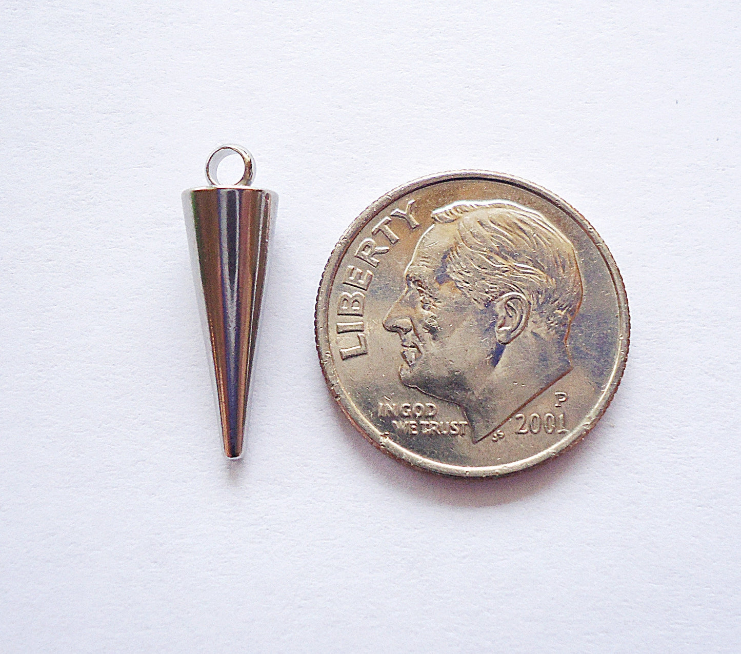 Small Stainless Steel Spike Charms, Pendants - 18mm x 5mm, Silver Color