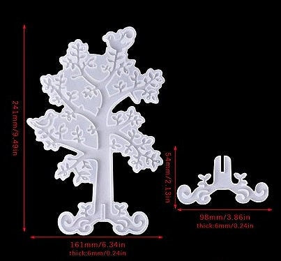 Earring Tree Silicone Mold, 2 Piece set, for Epoxy Resin Jewelry Organizer/Display, 9.5" Tall