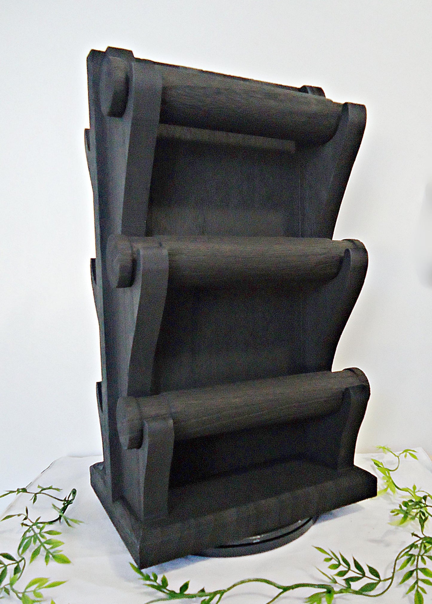 Wooden Bracelet Organizer Display, 6 Bars, Rotating, Brown, Dark Brown, or Black, Large, Double Sided, Stenciled White Vines