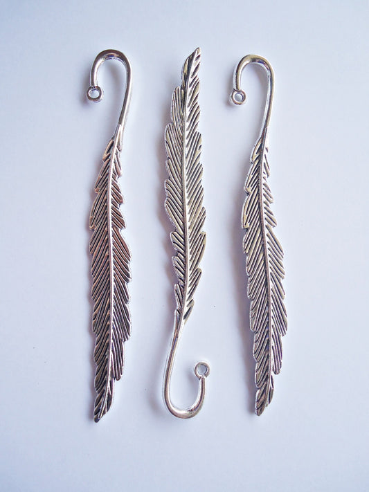 Metal Feather Bookmarks - 3" Long - Antique Silver, Set of 4