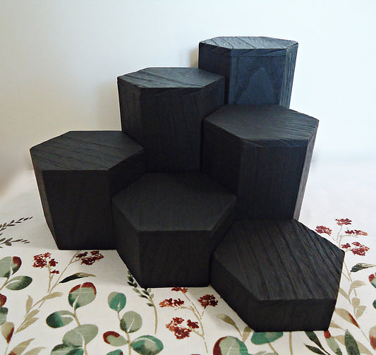 Wooden Hexagon Risers, Black, 3.5" Across, 1" - 6" Heights