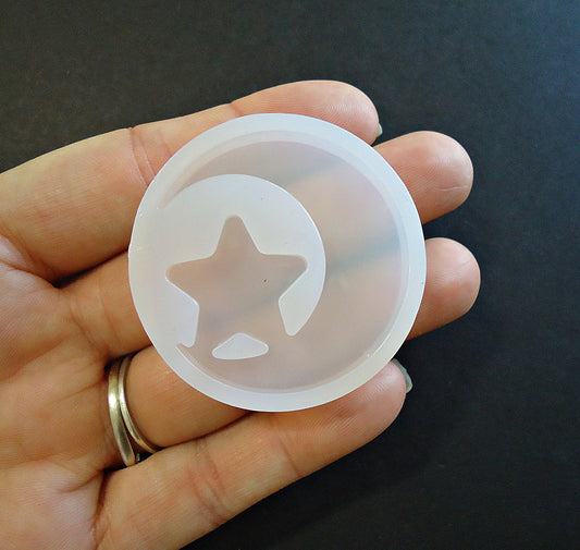 Silicone Mold for Epoxy Resin, Moon and Star, 46mm Round