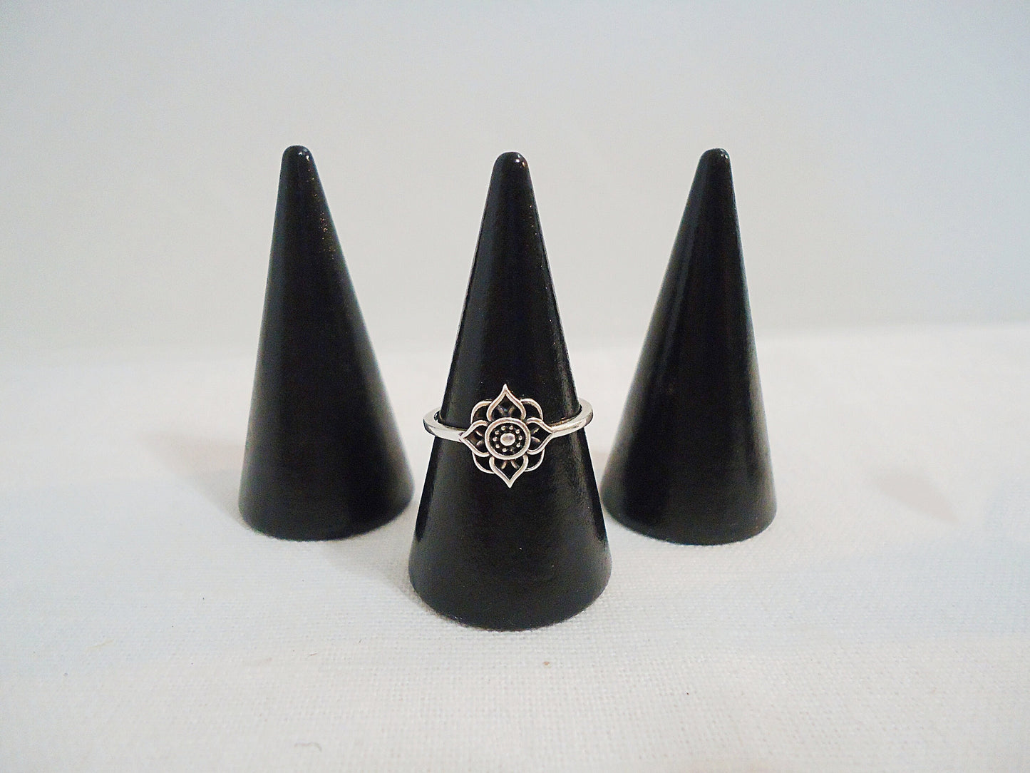 10 Wood Ring Cones, Glossy Black Wood, 2" Tall x 1" Wide, Set of 10