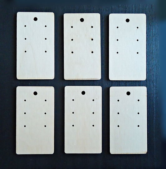 Wooden Earring Cards, 3.5" x 2", Hanging Cards, 2.6mm Thick, Hanging Earring Display Cards, 6 holes