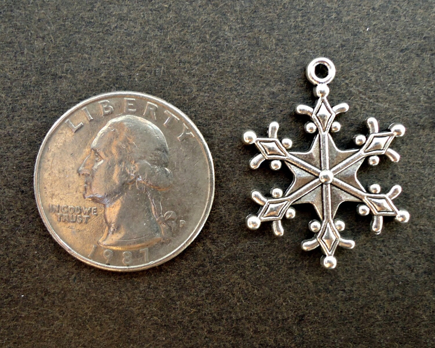 Antique Silver Snowflake Pendants / Charms - 1 Inch Wide - Set of 10 or 25