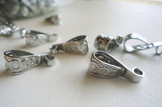 Stainless Steel Bails, 15.5mm Tall x 6mm Wide, Fancy