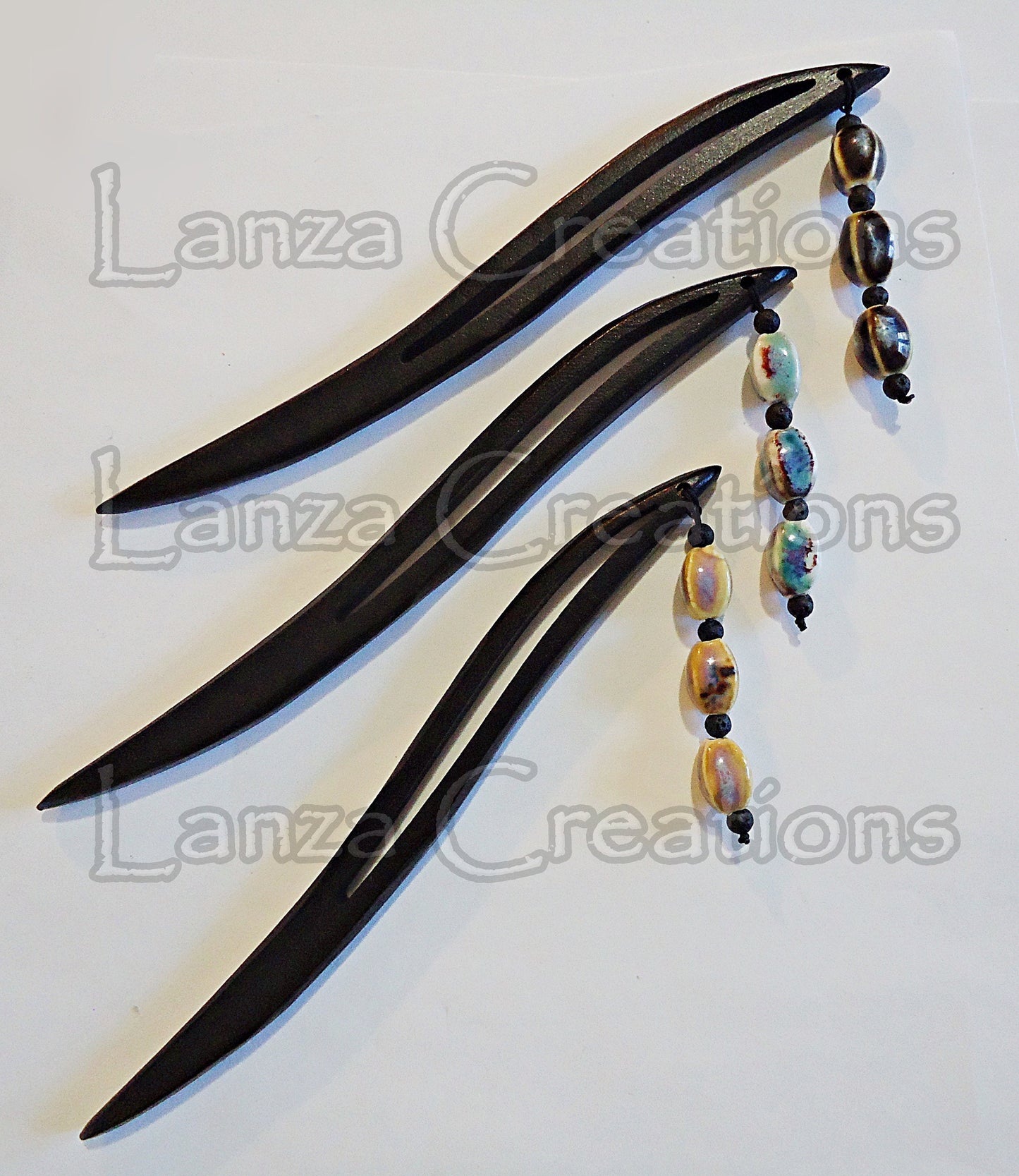 Wooden Hair Sticks - Black Wavy with Hole for Embellishing - 6.5" Long - Hair Stick Blanks