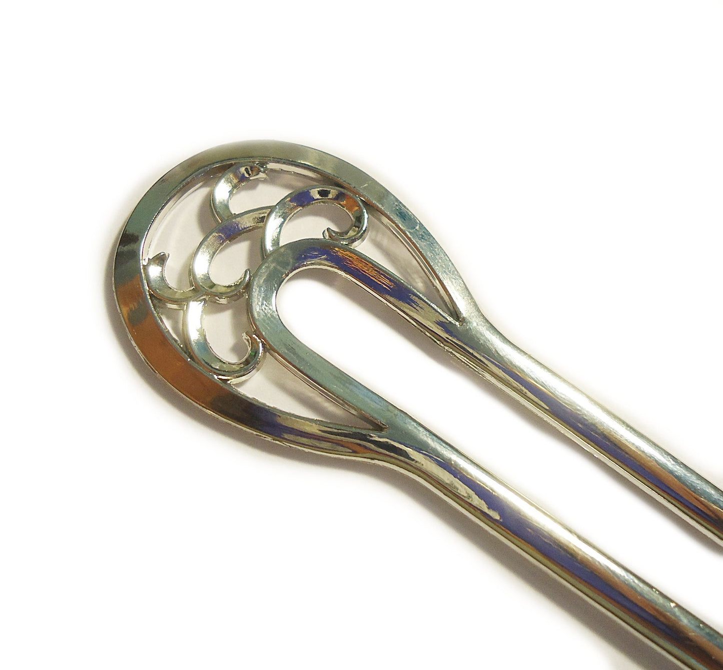 Metal Alloy Hair Sticks Filigree U-Shape Hair Pick, Hair Fork, Antique Silver or Antique Bronze, 6" Long
