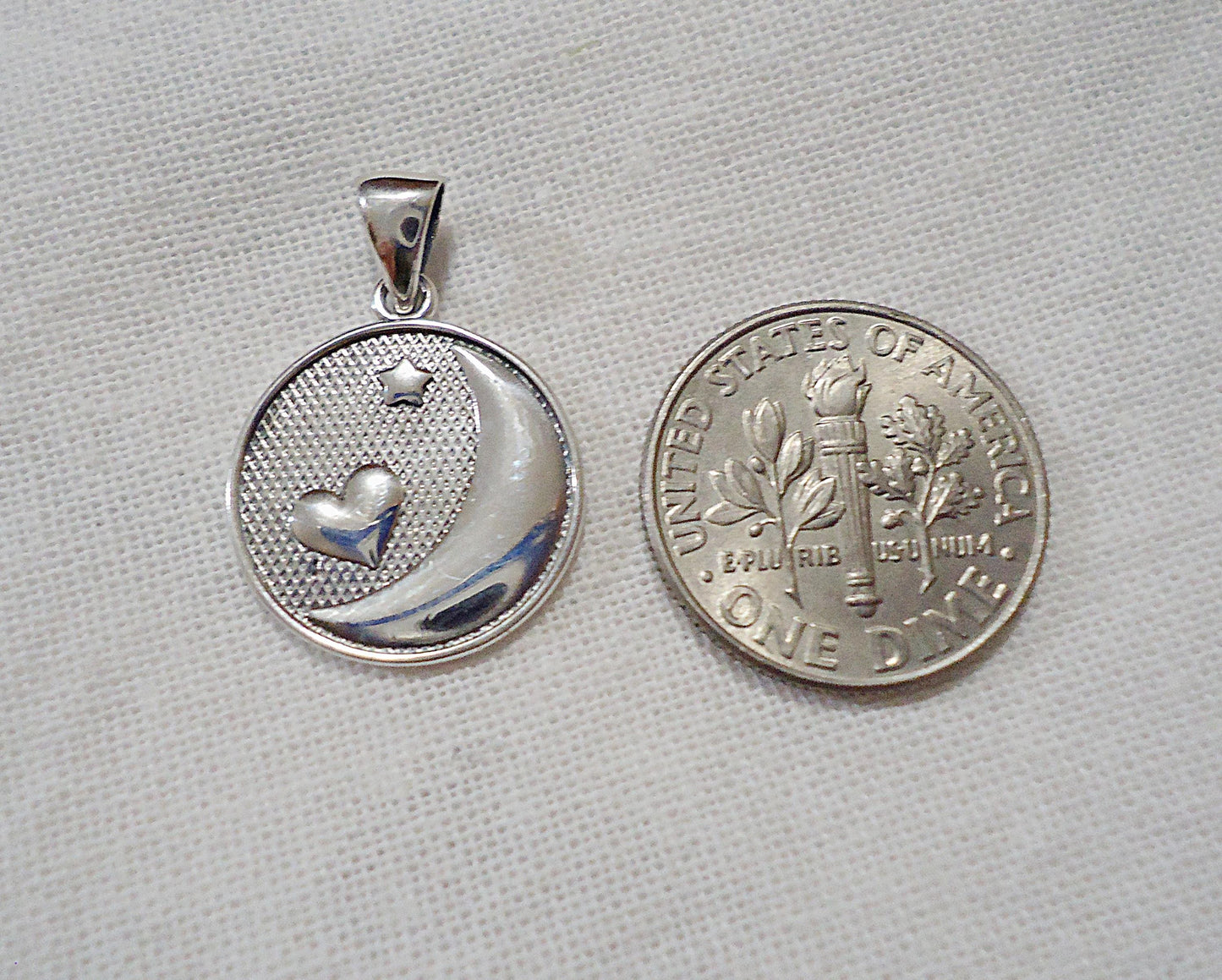 Sterling Silver 'I Love You To the Moon and Back' Charm/Pendant, Moon, Heart, Star, Oxidized