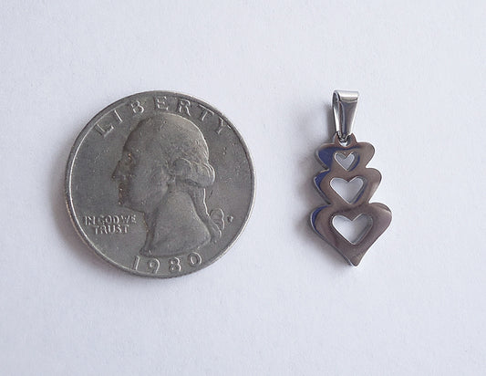 Small Stainless Steel Stacked Hearts Pendant with Bail - 23mm x 11mm
