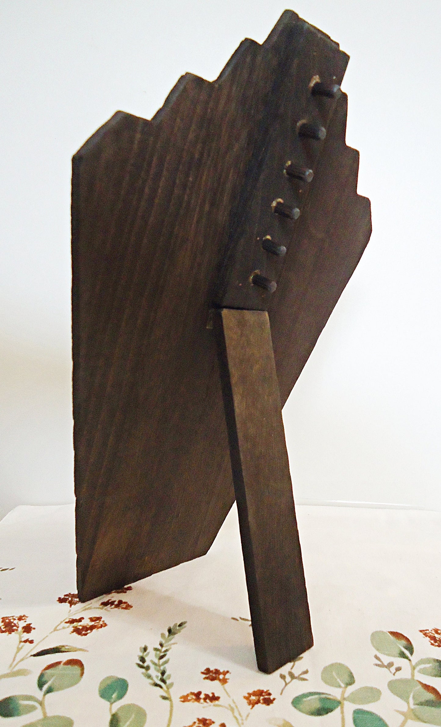 Wooden Easel Necklace Display for 3 Necklaces, Dark Brown Wood, Pegs on Back, Multi-Necklace, Layered Wood