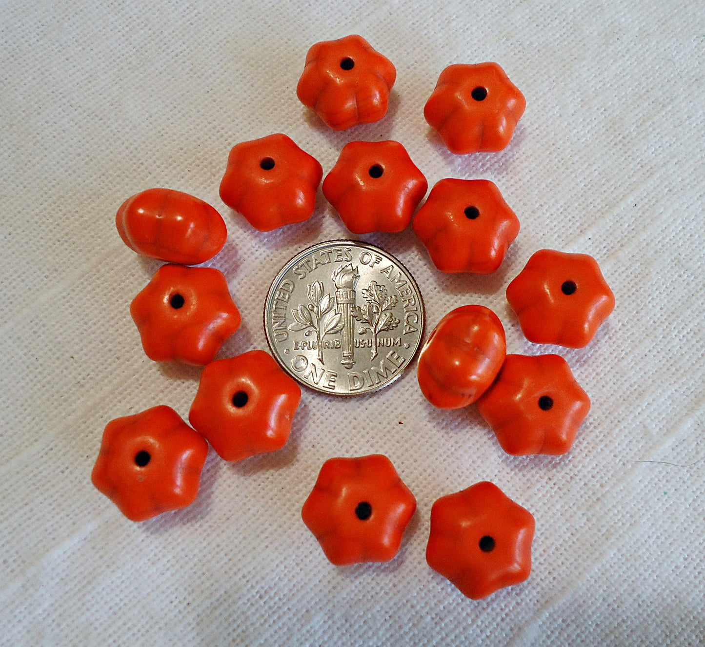 Small Dark Orange Pumpkin Beads, Fluted Stone Beads, 12x8mm, Halloween