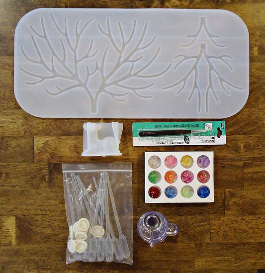 DISCONTINUED - Silicone Mold Kit - Elk Jewelry Display - 3 Antler Sizes - Color Flakes, Tweezers, Finger Gloves, Pipettes, Stirring Rods