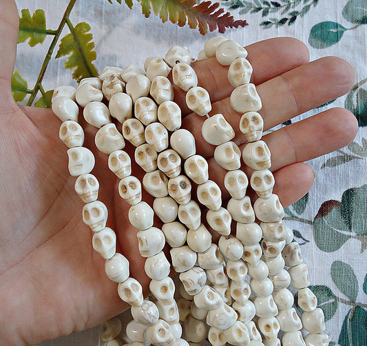 Small Skull Beads, White Skulls, 10mm, Halloween, Skeleton, Bones