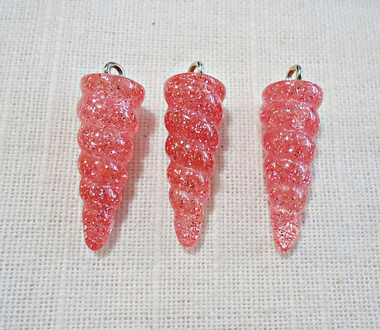 Unicorn Horn Charms / Pendants, Pink Glitter Resin, 1" Tall, Set of 10