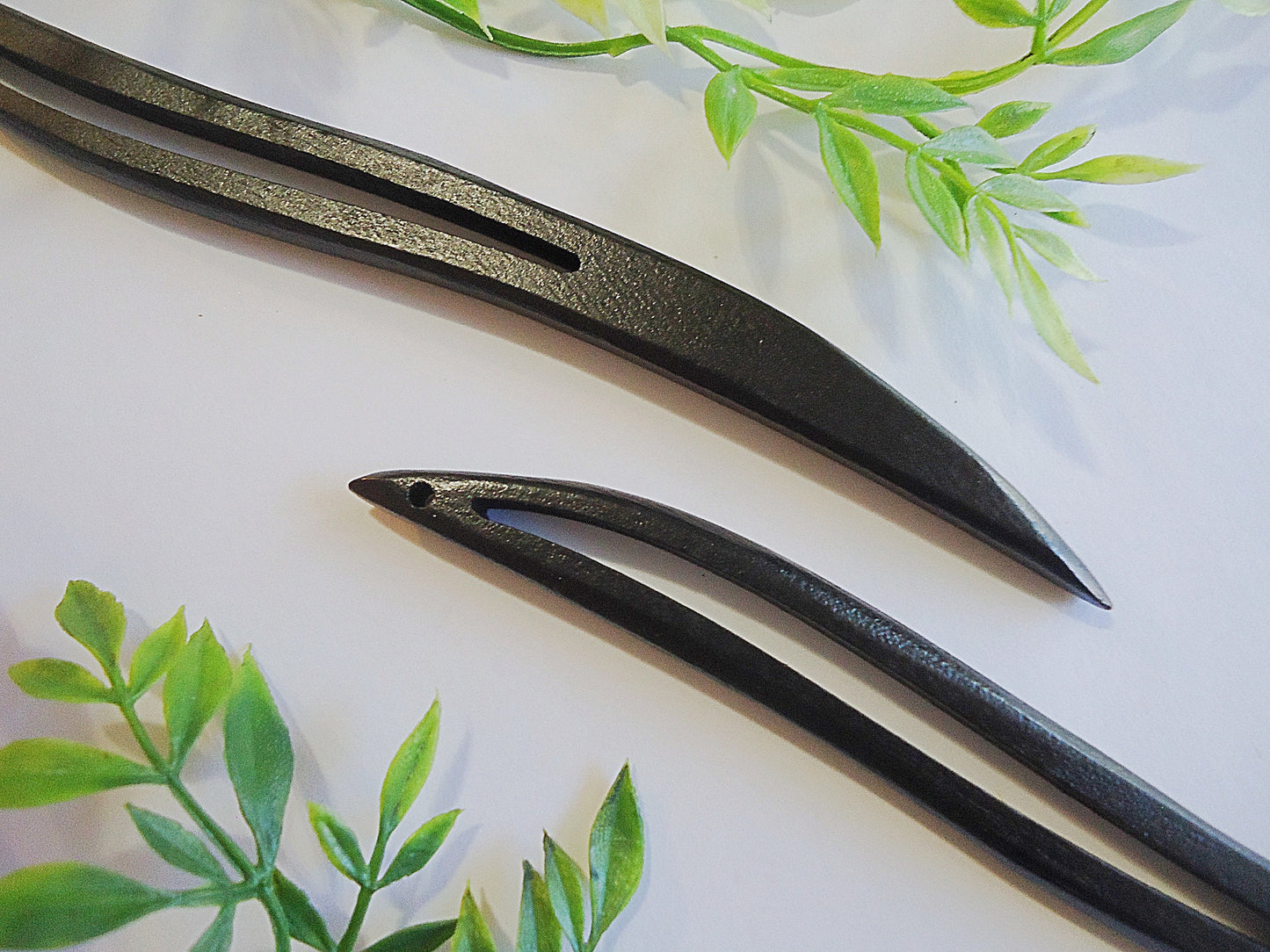 Wooden Hair Sticks - Black Wavy with Hole for Embellishing - 6.5" Long - Hair Stick Blanks