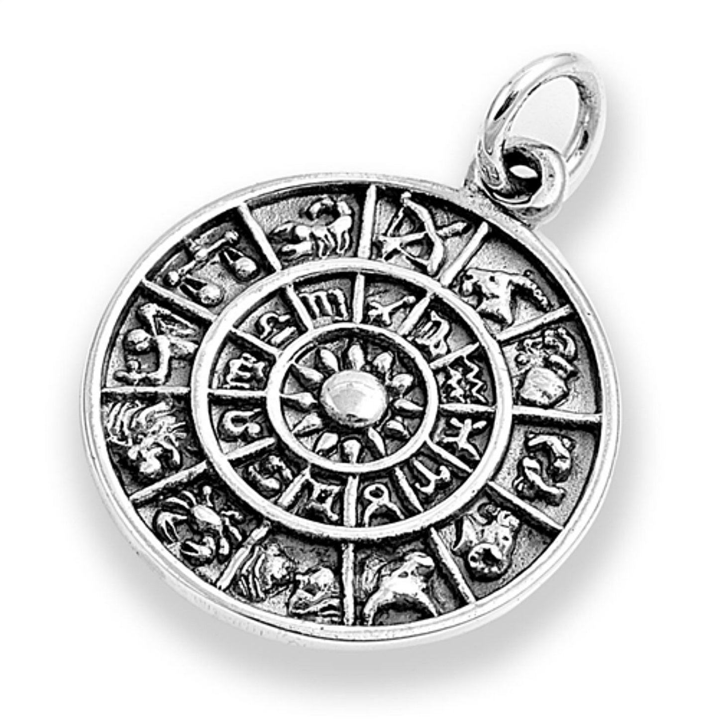 Sterling Silver Zodiac Pendant, Astrological Signs and Symbols, 3/4" Wide (19mm)