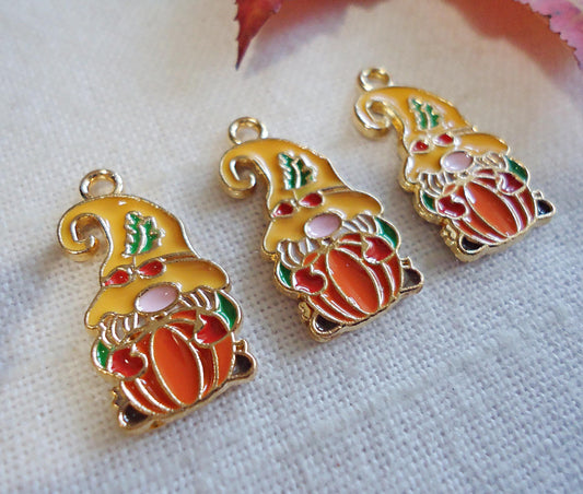 Autumn Gnome Charms, Thanksgiving & Halloween Gnomes, Gnomes with Pumpkins, Fall Gnome Charms, Yellow Orange Red Green, Pumpkin Spice Gnome