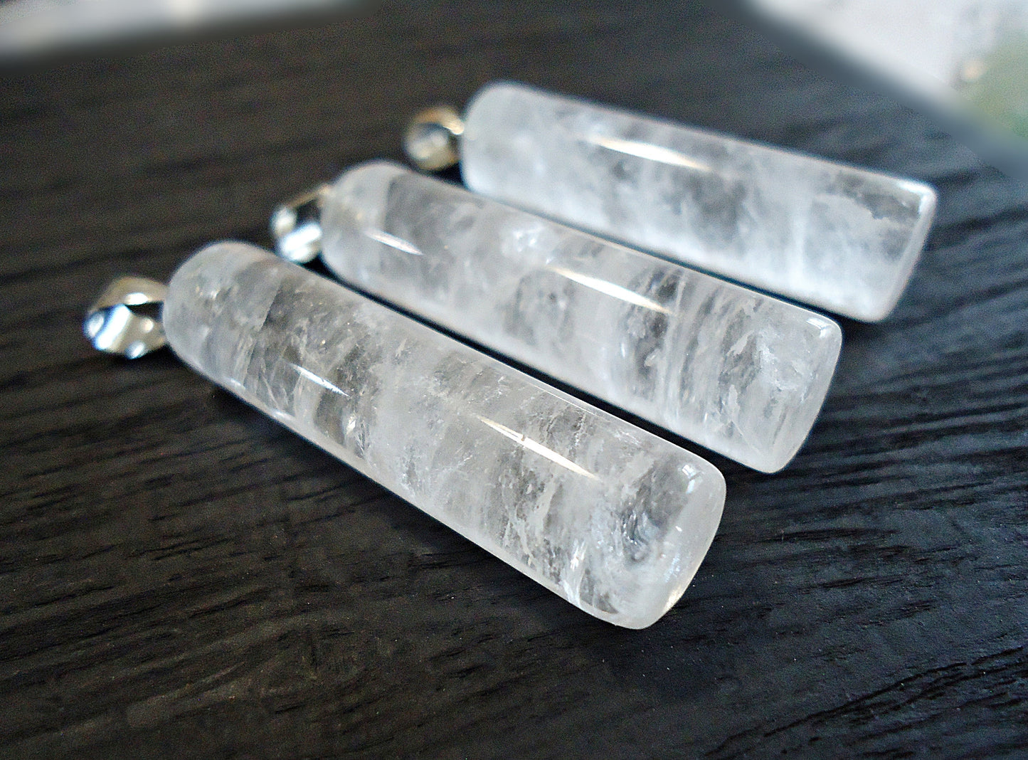Natural Quartz Crystal Cylinder Column Pendant, 1.5" Tall
