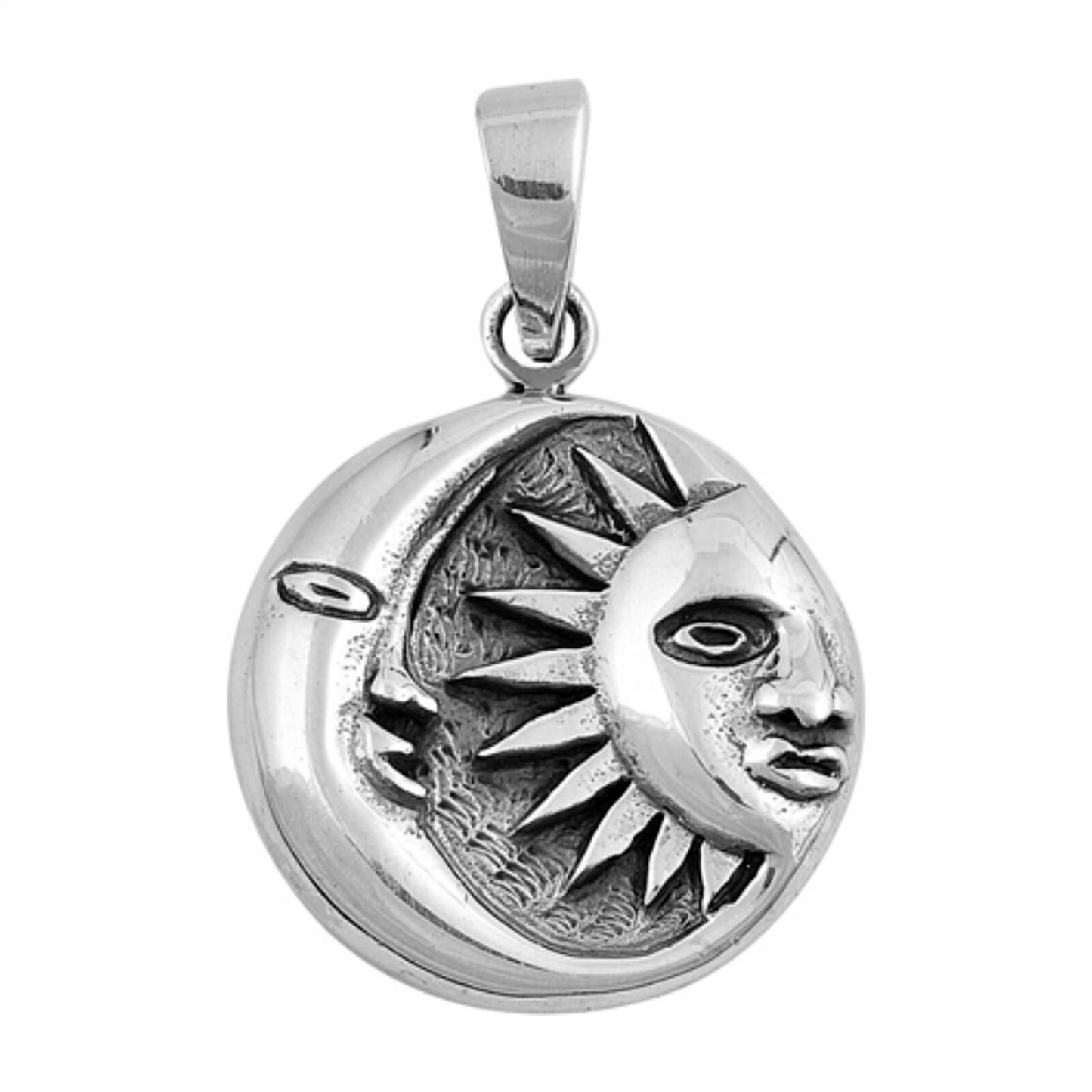 Sterling Silver Sun and Moon Pendant, Highly Detailed, 3/4" Wide (22mm)