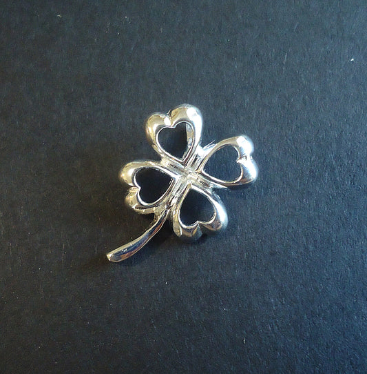 Small Four Leaf Clover Pendant with Integrated Hidden Bail, Sterling Silver, 13mm