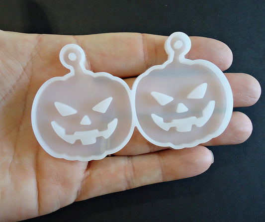 Silicone Mold, Jack-o-lantern Earrings or Pendant Mold, Resin Jewelry, Halloween Pumpkin