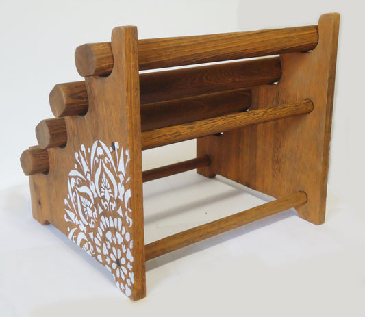 4 Tier Wooden Bracelet Display / Organizer, Brown & Weathered Brown, Removable Oval Bars, Plain or Hand-Painted Mandala, 11" High x 11" Wide