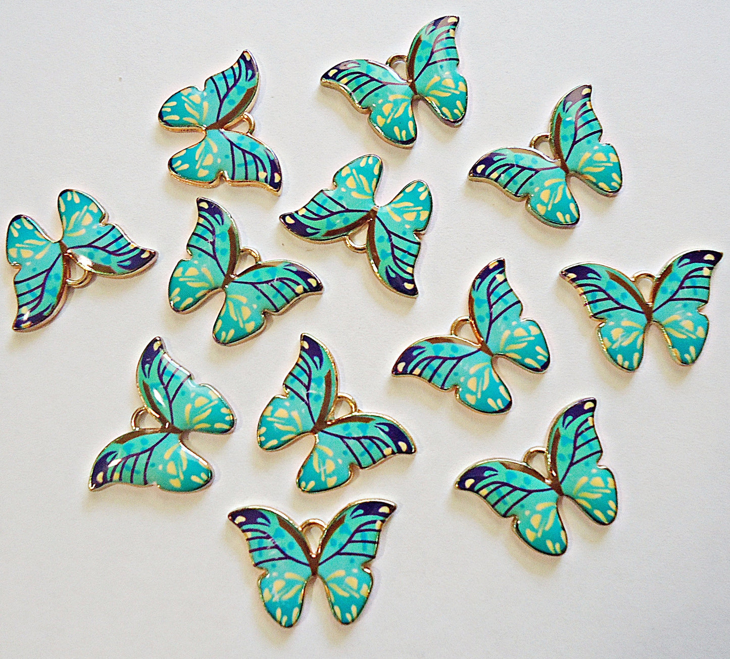 Butterfly Charms / Pendants, Blue, Pink, Yellow, Purple, Light Gold, Enameled, 7/8" W x 5/8" Tall