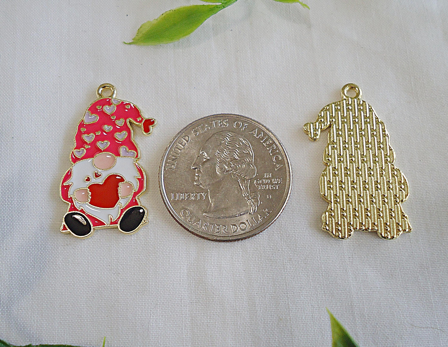 Valentines Day Gnome Charms, Red and Pink Heart Love Gnome Pendants, 1 1/8" Tall