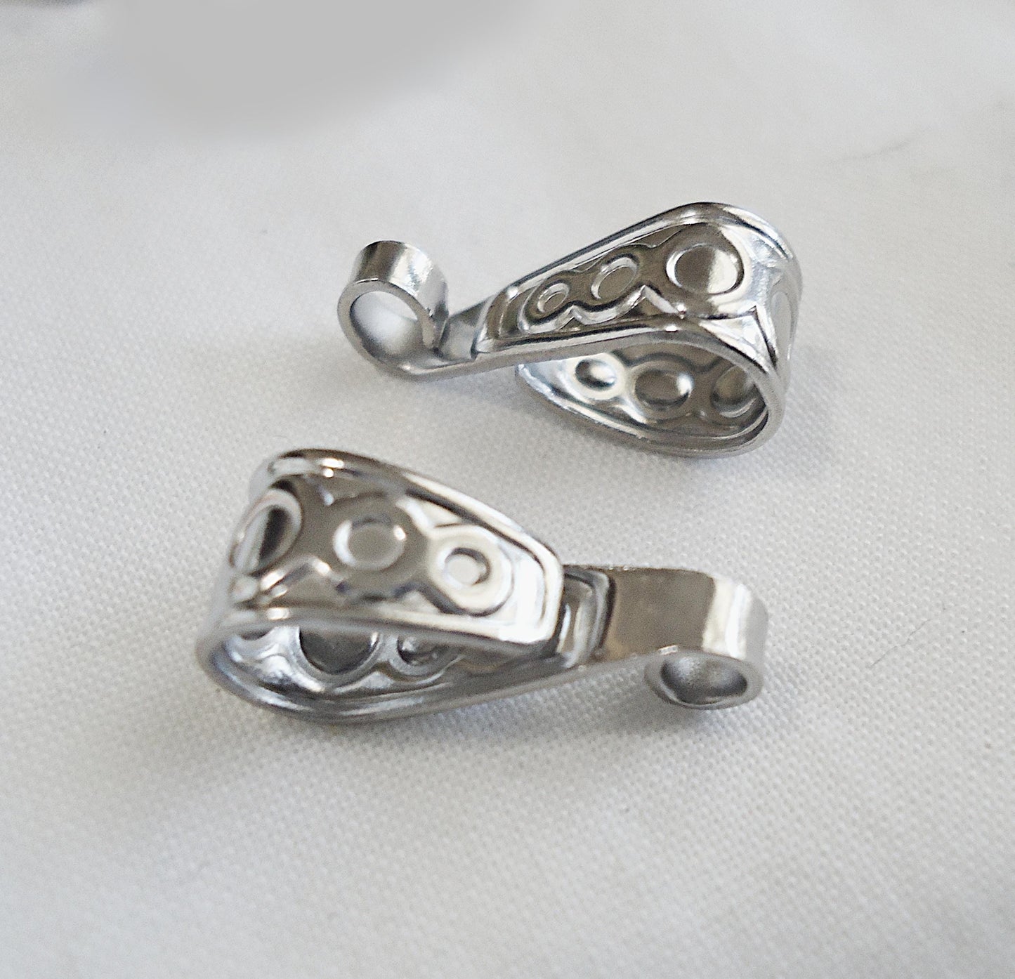24 Stainless Steel Bails, Mixed Sizes and Styles, Snap on Bails