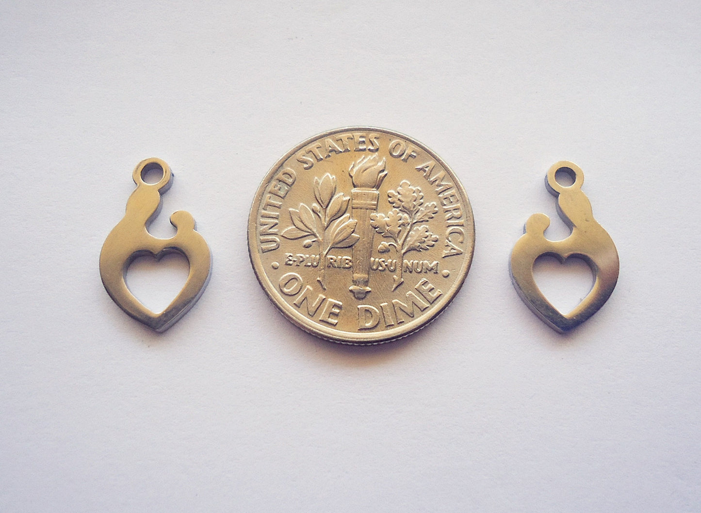 Small Stainless Steel Mother and Baby Heart Charms - 14mm x 9mm - Sets of 10