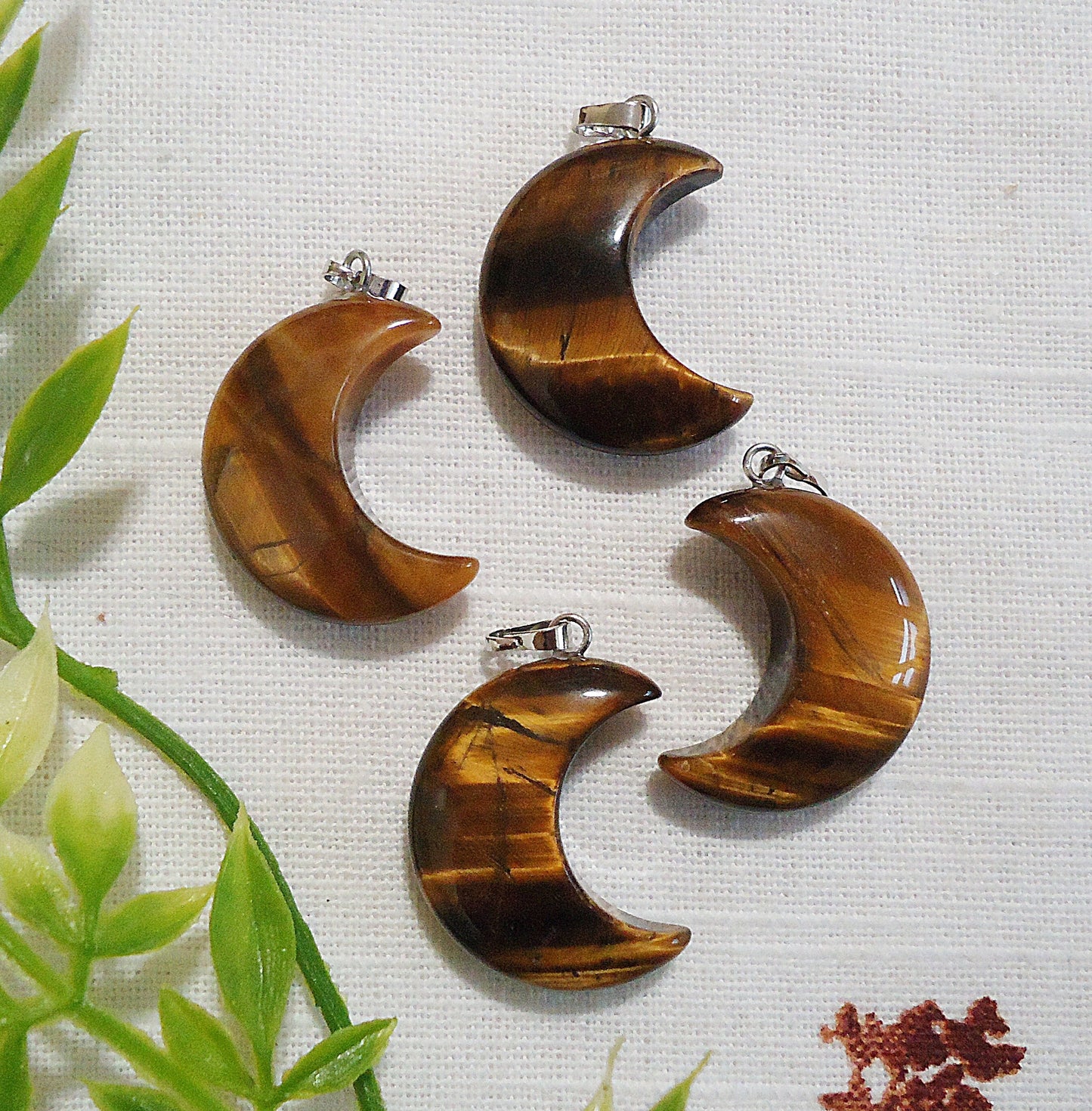 Stone Crescent Moon Pendants, Quartz, Labradorite, Lapis Lazuli, Unakite, Tiger Eye, 1 inch Tall