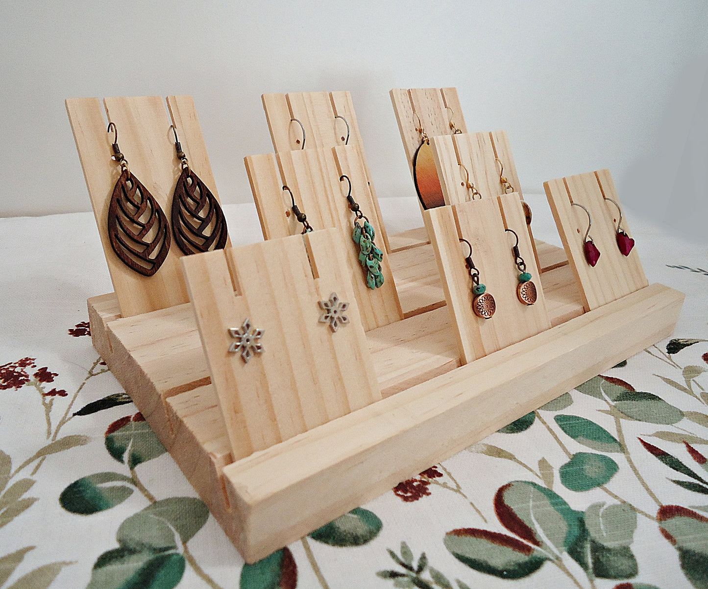 Wooden Earring Card Display, 9 Removable Wooden Earring Cards, Unfinished Wood, 8 5/8" Wide