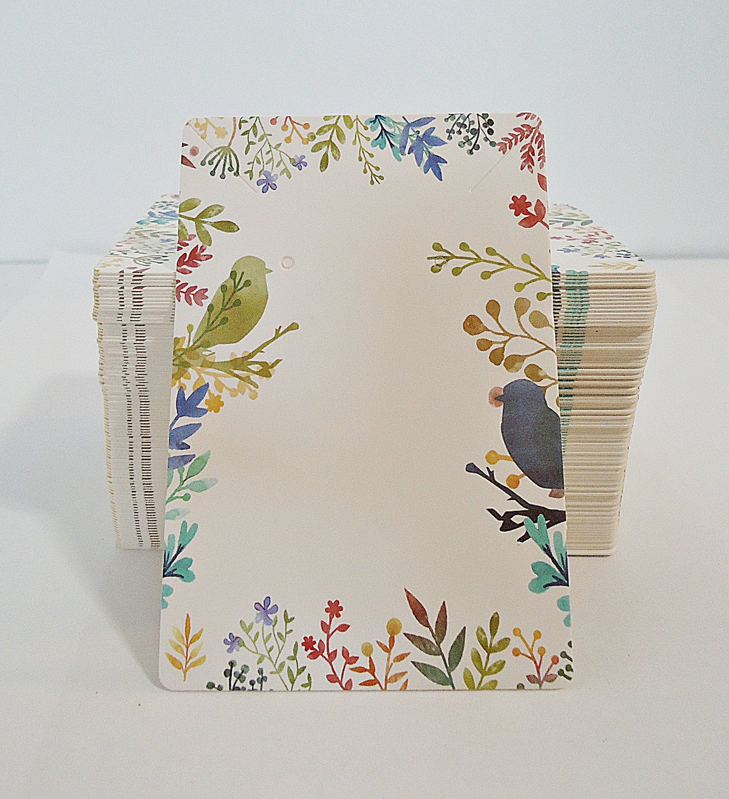 100 Necklace & Earring Paper Display Cards and Bags, Watercolor, Sketches, Flowers, and Birds, 9x6cm, Resealable or Zipper Bags
