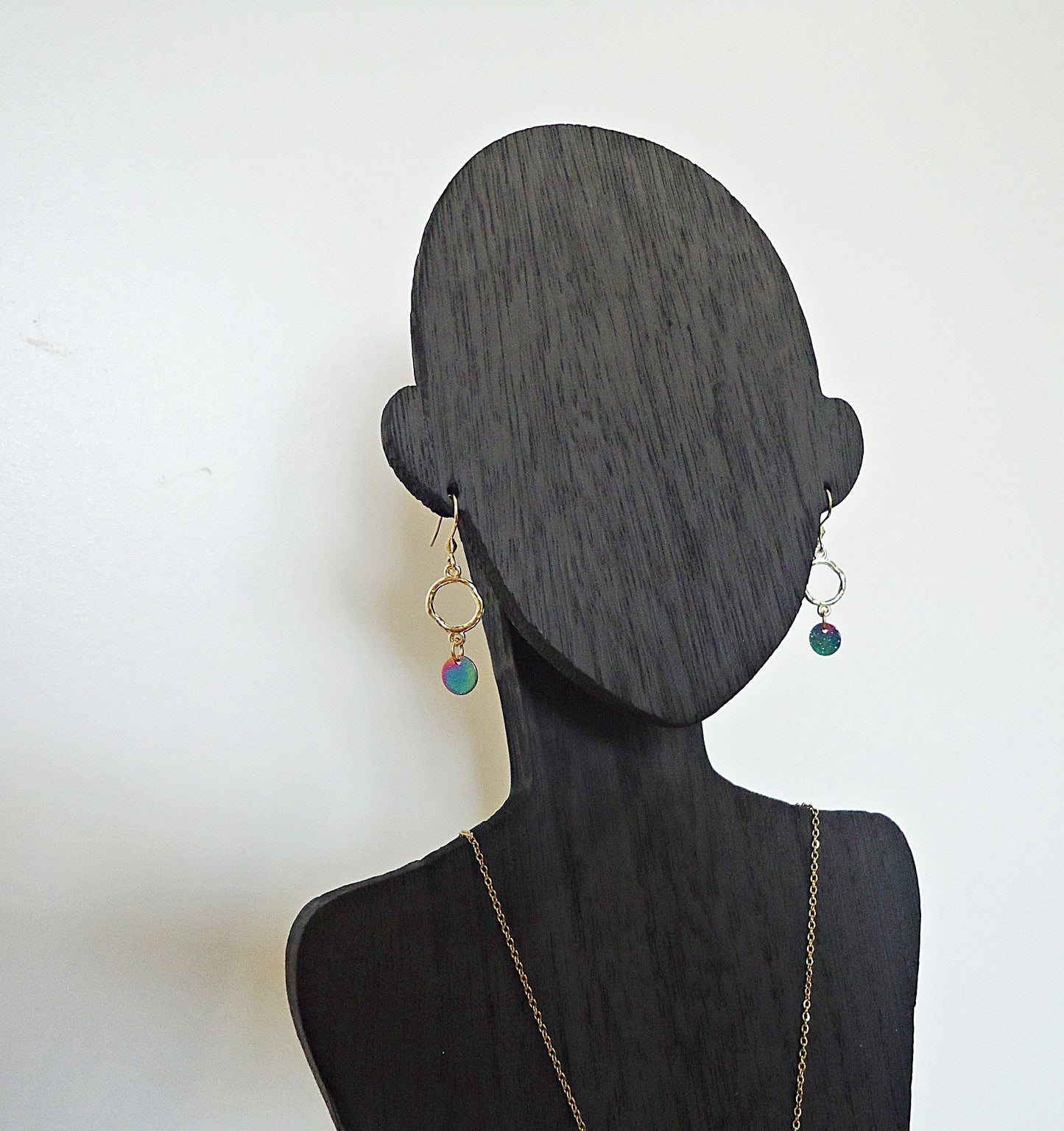 Wood Mannequin Bust, Necklace and Earring Display, Black Wood, Portable, Photograph Prop