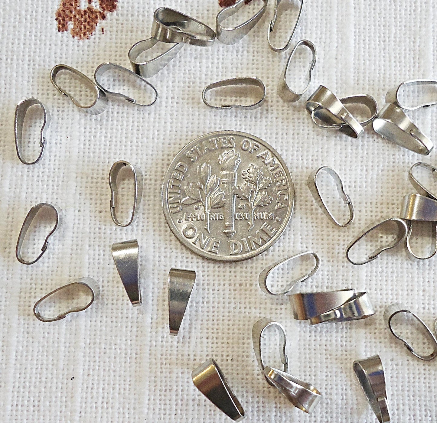 24 Stainless Steel Bails, Mixed Sizes and Styles, Snap on Bails