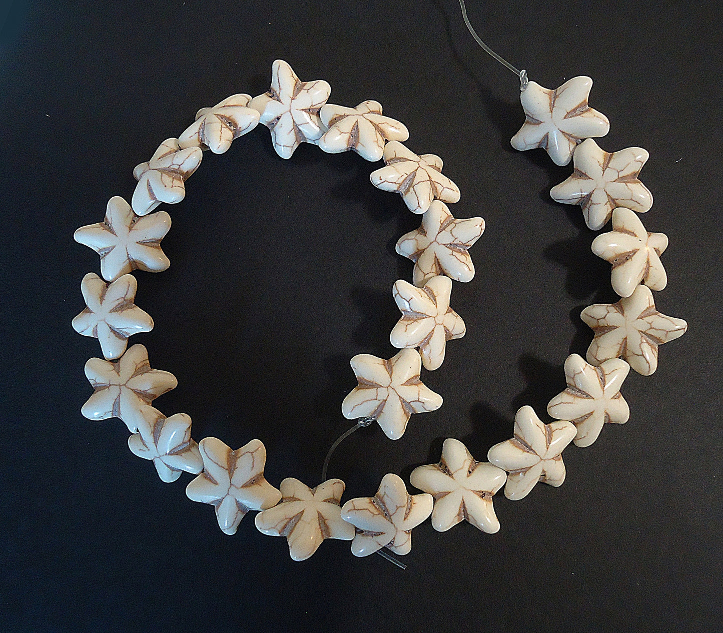 Starfish Beads, 22mm, Stone, Synthetic Turquoise or Natural Off-White, Pendant, Alabaster White, Distressed, Antique