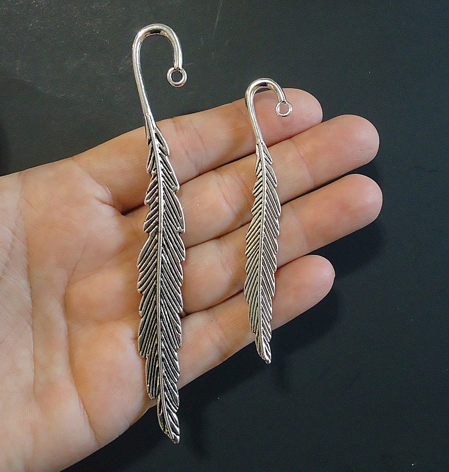 Metal Feather Bookmarks - 4.5" Long - Antique Silver or Antique Bronze - Set of 3